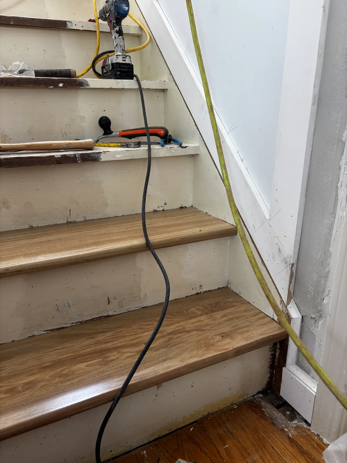 Stair tread installation in progress